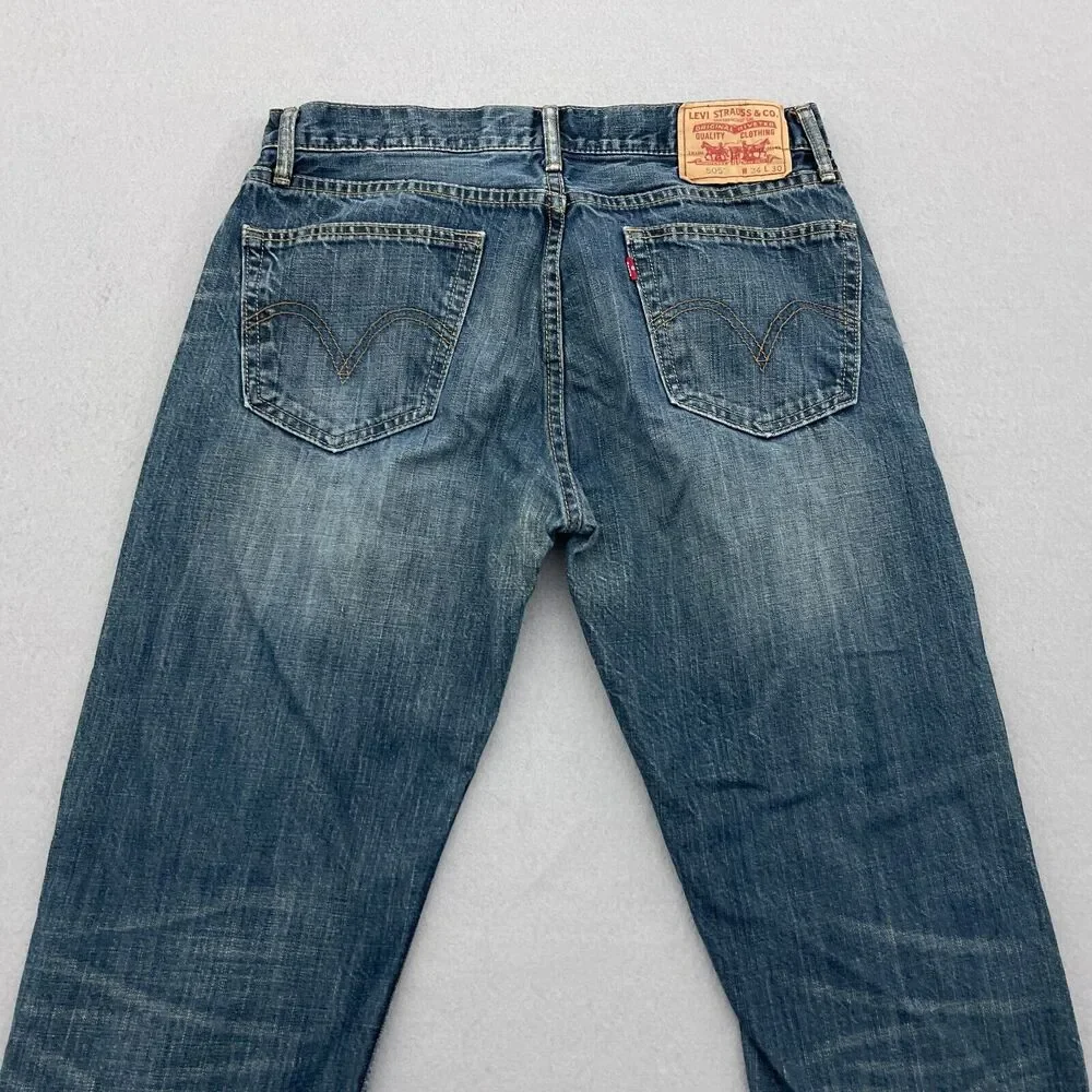 Vintage Levi's 505 Jeans Men 34x30 Straight Fit‎ Blue Whiskered Faded Denim